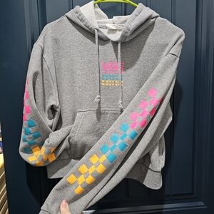 Womens Girls Vans Off The Wall Hoodie Crop Top Size Small Gray Kangaroo Pockets